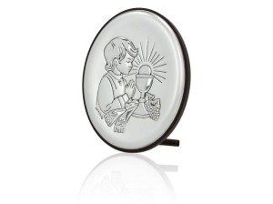 Obrazek srebrny - Komunia Święta - chłopczyk 18x13