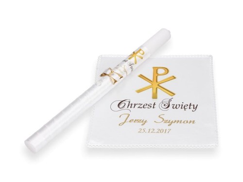 Zestaw do Chrztu z MEDALIKIEM i monogramem CHRYSTUSA - złoto