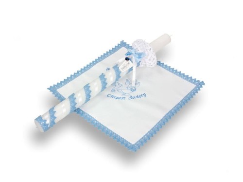 Zestaw na Chrzest z kryształkiem Swarovski – koronka błękit