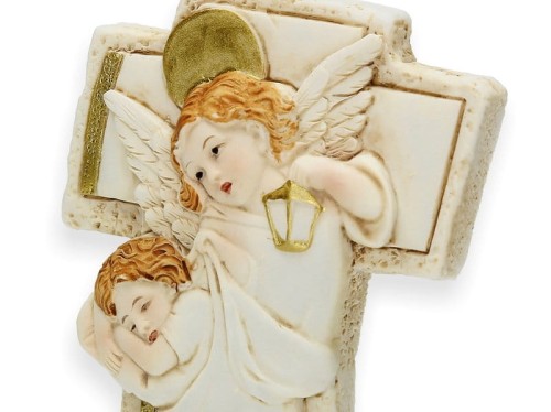 Krzyż stojący z żywicy - Anioł Stróż 9cm 