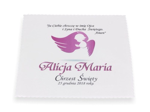 Świeca i szatka do chrztu z imieniem i ozdobnym stroikiem MGIEŁKA (chusta)