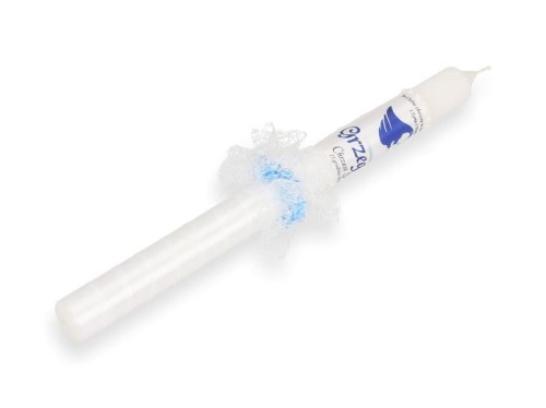 Świeca i szatka do chrztu z imieniem i ozdobnym stroikiem MGIEŁKA (chusta)