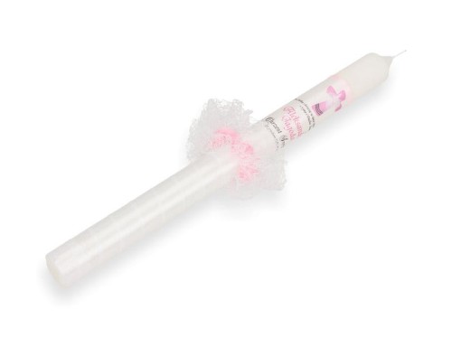 Świeca i szatka do chrztu z imieniem i ozdobnym stroikiem MGIEŁKA (szatka)