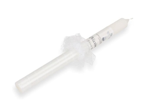 Świeca i szatka do chrztu z imieniem i ozdobnym stroikiem MGIEŁKA (szatka)