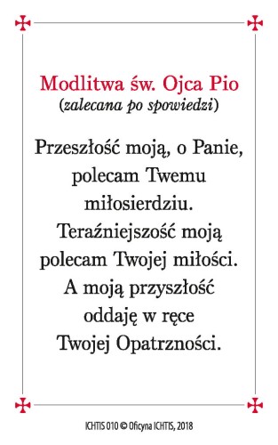 Karta modlitwa - Modlitwa św. Ojca Pio 8,5x5,4cm