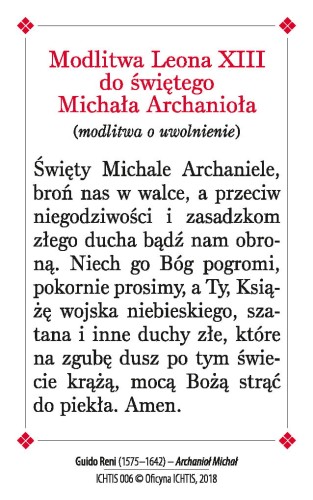 Modlitwa Leona XIII do świętego Michała Archanioła 8,5x5,4cm