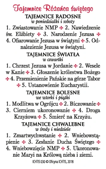 Karta modlitwa - Matka Boża Różańcowa 8,5x5,4 cm