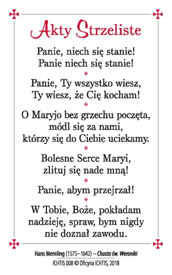 Karta modlitwa - Akty Strzeliste 8,5x5,4 cm