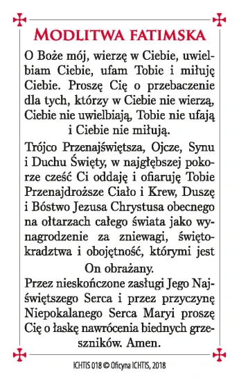 Karta modlitwa - Matka Boża Fatimska