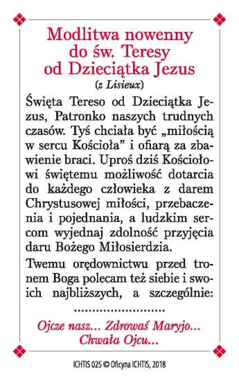 Karta modlitwa - św. Teresa