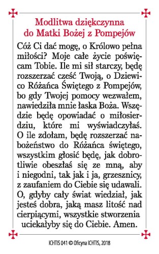 Karta modlitwa - Matka Boża z Pompejów