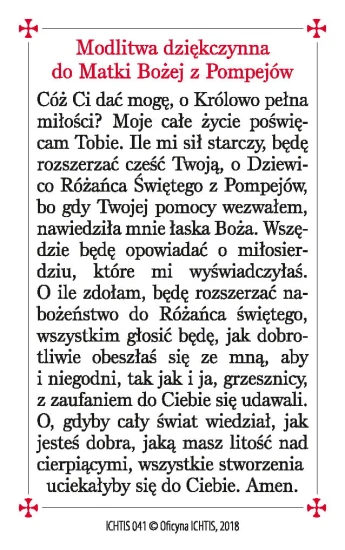 Karta modlitwa - Matka Boża z Pompejów