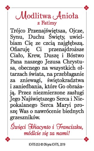Karta modlitwa - Dzieci fatimskie 8,5x5,4 cm
