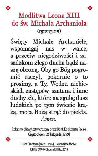 Karta modlitwa - Michał Archanioł 8,5x5,4 cm