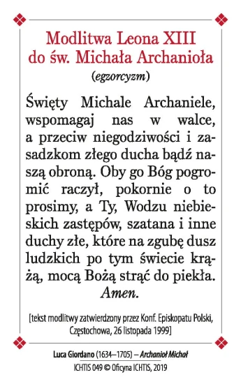 Karta modlitwa - Michał Archanioł 8,5x5,4 cm