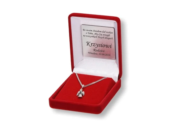 Komplet srebrny rodowany - Anioł - łańcuszek i wisiorek, pr.925