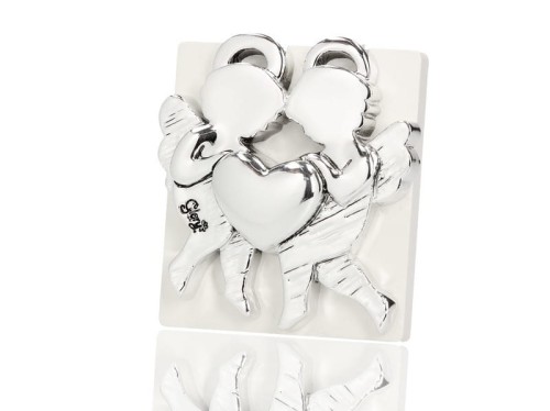Prezent Pamiątka Chrztu - Obraz srebrnych Aniołków z sercem