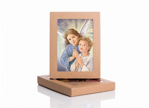 Ikona ręcznie wykonana - Anioł Stróż, biało - niebieski