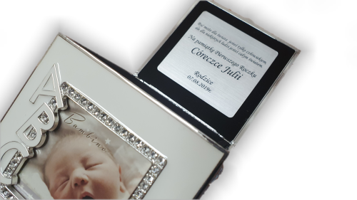 Srebrna pozytywka obrotowa ze zdjęciami - Pamiątka Chrztu Roczku Urodzin