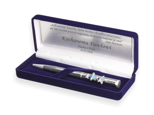 Długopis zdobiony kryształkami Swarovski w pudełku GRANAT z grawerem PREZENT