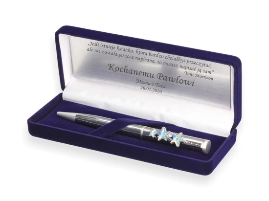 Długopis zdobiony kryształkami Swarovski w pudełku GRANAT z grawerem PREZENT