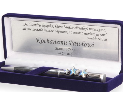 Długopis zdobiony kryształkami Swarovski w pudełku GRANAT z grawerem PREZENT