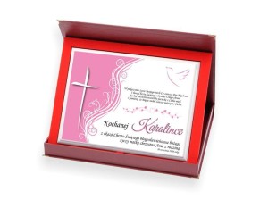 Pamiątkowa statuetka w etui ze EkoSkóry - prezent z medalikiem Chrzest Święty