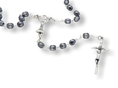 Różaniec kryształkowy HEMATYT IHS - 45cm