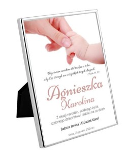 Silver Bambino - obrazek w srebrnej ramie z życzeniami i personalizacją PREZENT Pamiątka