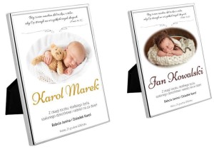 Silver Bambino - obrazek w srebrnej ramie zdjęcie i personalizacja PREZENT Pamiątka BURSZTYN & KASZTAN