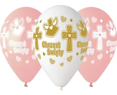Balony dekoracyjne na Chrzest Święty, biało-różowe