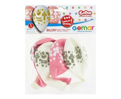 Balony dekoracyjne na Chrzest Święty, biało-różowe