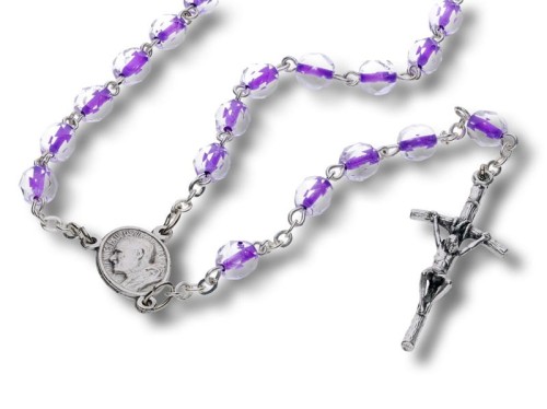 Różaniec kryształkowy fioletowy (nitka) 45cm