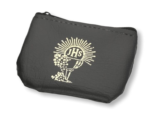 Etui na różaniec - skórkowe czarne IHS R