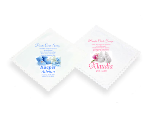 Szatka na Chrzest imię, data, dedykacja lub zdjęcie - Pamiątka Chrztu Świętego