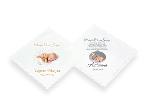 Szatka na Chrzest imię, data, dedykacja lub zdjęcie - Pamiątka Chrztu Świętego