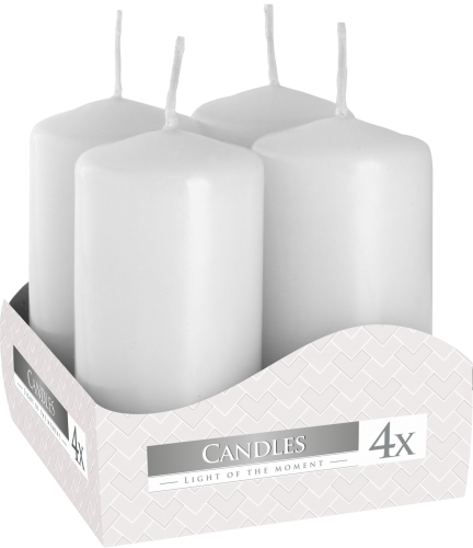 Świeca walec biała – 4 sztuki w zestawie, wys. 8 cm)