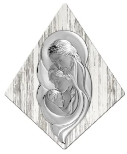 Obrazek srebrny - Święta Rodzina  na drzewie Shabby chic - 16x19cm
