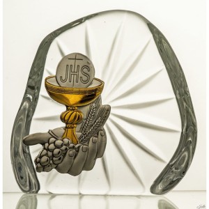 Skałka z kryształu - pamiątka I Komunia Święta 11,5x10,5cm