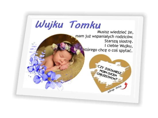 Pamiątka ZDRAPKA na panelu ze zdjęciem - Pytanie do rodziców Chrzestnych