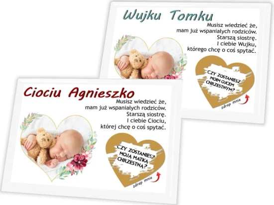 Pamiątka ZDRAPKA na panelu ze zdjęciem - Pytanie do rodziców Chrzestnych