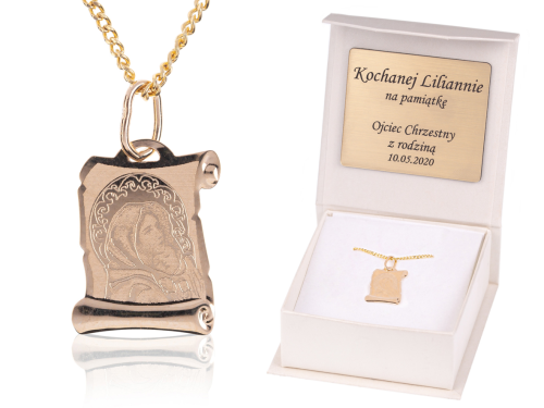 Złoty medalik papirus Matka Boska łańcuszek pr. 585 DEDYKACJA