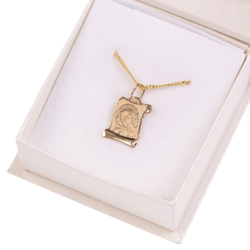 Złoty medalik papirus Matka Boska łańcuszek pr. 585 DEDYKACJA