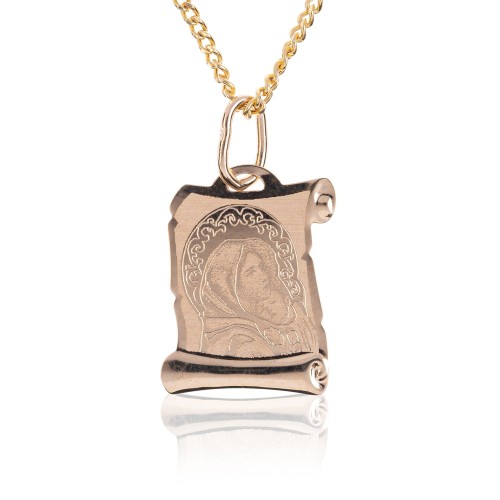 Złoty medalik papirus Matka Boska łańcuszek pr. 585 DEDYKACJA