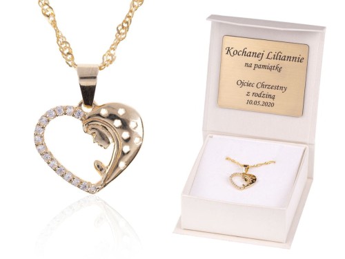 Złoty medalik z wisiorkiem SERCE łańcuszek pr. 585 DEDYKACJA