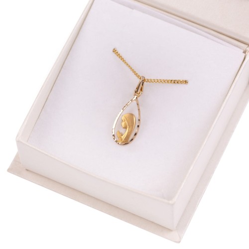 Złoty medalik Matka Boska Fatimska w łezce łańcuszek pr. 585 DEDYKACJA