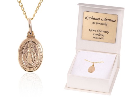 Złoty CUDOWNY MEDALIK łańcuszek pr. 585 DEDYKACJA
