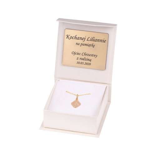 Złoty medalik z Matką Boską SZKAPLERZ łańcuszek pr. 585 DEDYKACJA