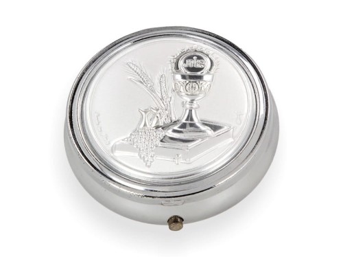 Różaniec w pudełku ze SREBRNĄ hostią IHS