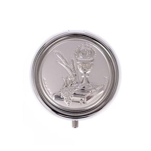 Różaniec w pudełku ze SREBRNĄ hostią IHS